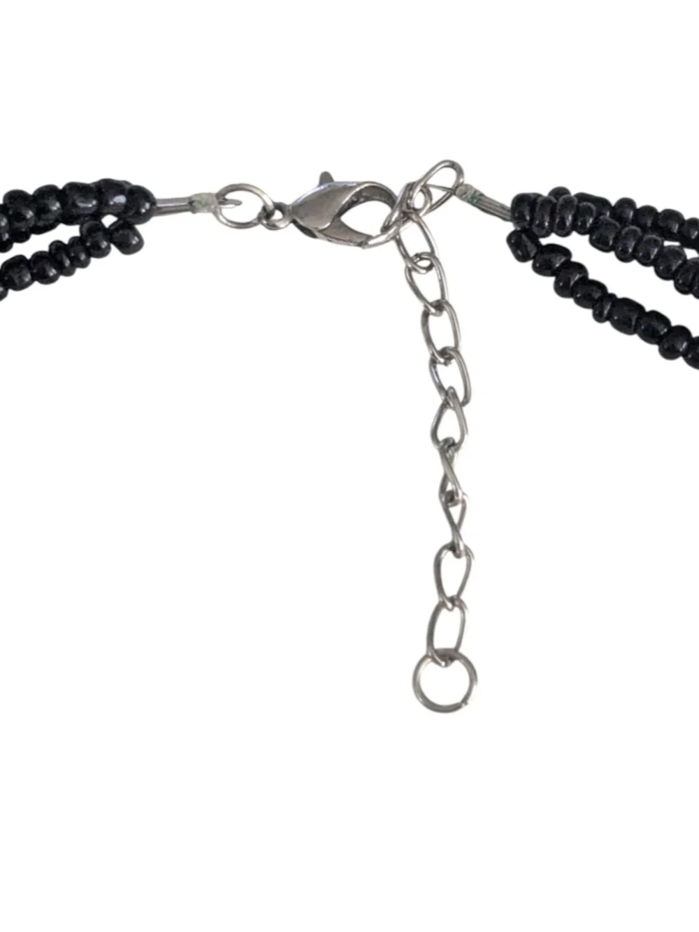 VTG Artisan Black & Black Brown Marbized Beaded Silver Tone Adjustable Necklace